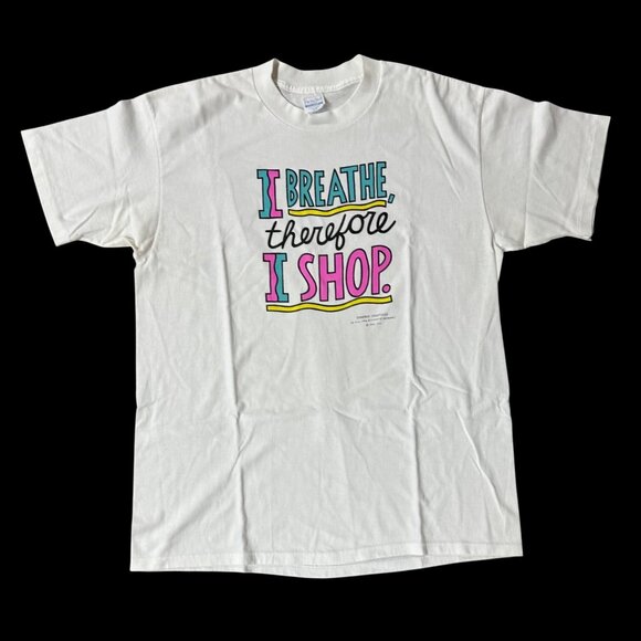 Vintage 90s I Breathe Therefore I Shop Graphic T Shirt XL Spring Ford USA Kitsch - Picture 2 of 10